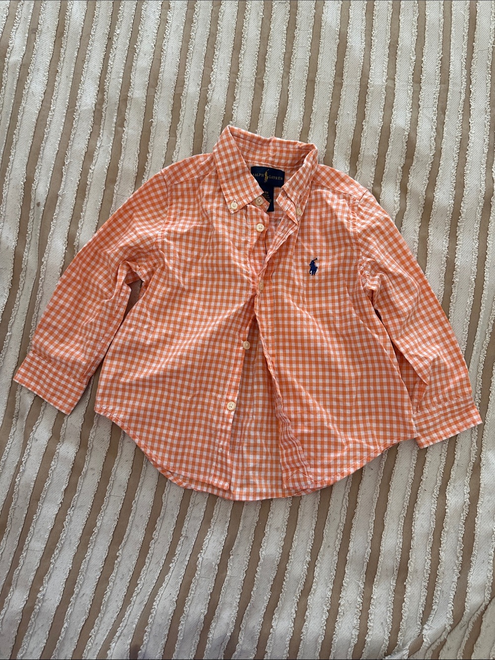 Ralph Lauren Orange Gingham Button-Down Shirt with Navy Pony